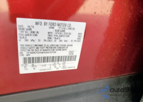 2017 Ford Explorer Xlt z USA, uszkodzony, nr VIN 1FM5K7DH4HGA10702